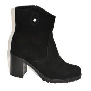 New! La Canadienne PHINN Size 8.5 Lug Sole Suede Black Fashion Ankle Boot DD456B